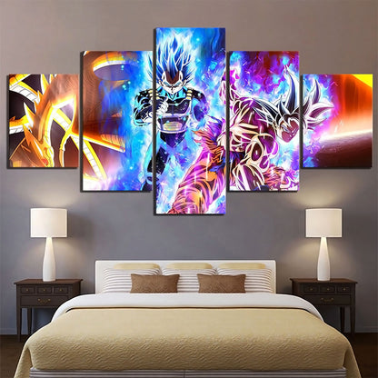 Dragon Ball Super Goku & Vegeta Canvas Wall Art - 5 Piece Split Panel DBZ Anime Poster - Ready to Hang Living Room Man Cave Decor - DR5140
