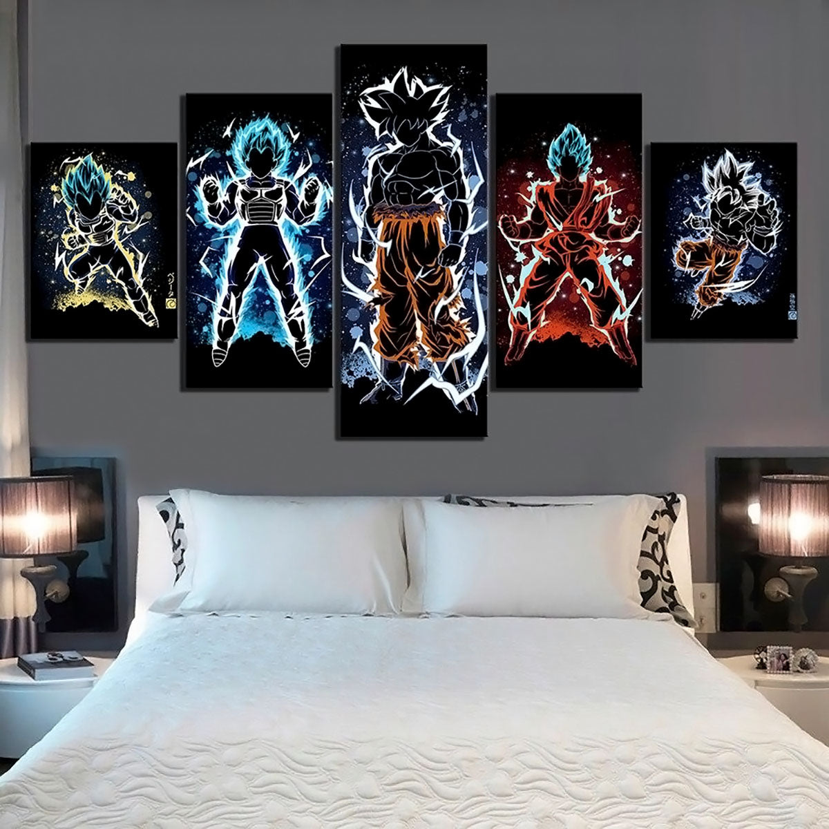 Dragon Ball Super Goku Vegeta Canvas Wall Art - 5 Piece Split Panel DBZ Anime Poster - Framed Ready to Hang Living Room Man Cave Decor - DR5152
