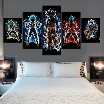Dragon Ball Super Goku Vegeta Canvas Wall Art - 5 Piece Split Panel DBZ Anime Poster - Framed Ready to Hang Living Room Man Cave Decor - DR5152