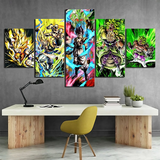 Dragon Ball - 5 Pieces Wall Art - Goku - Vegeto - Super Saiyan 10 - Broly - Dragon Ball Poster - Dragon Ball Canvas