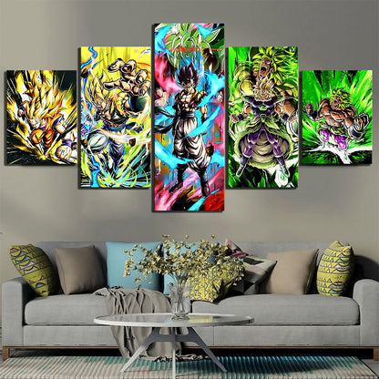 Dragon Ball Z Vegito & Broly Unleashed Canvas Wall Art - 5 Piece Split Panel Anime Poster - Framed Ready to Hang Living Room Man Cave Decor - DR5167