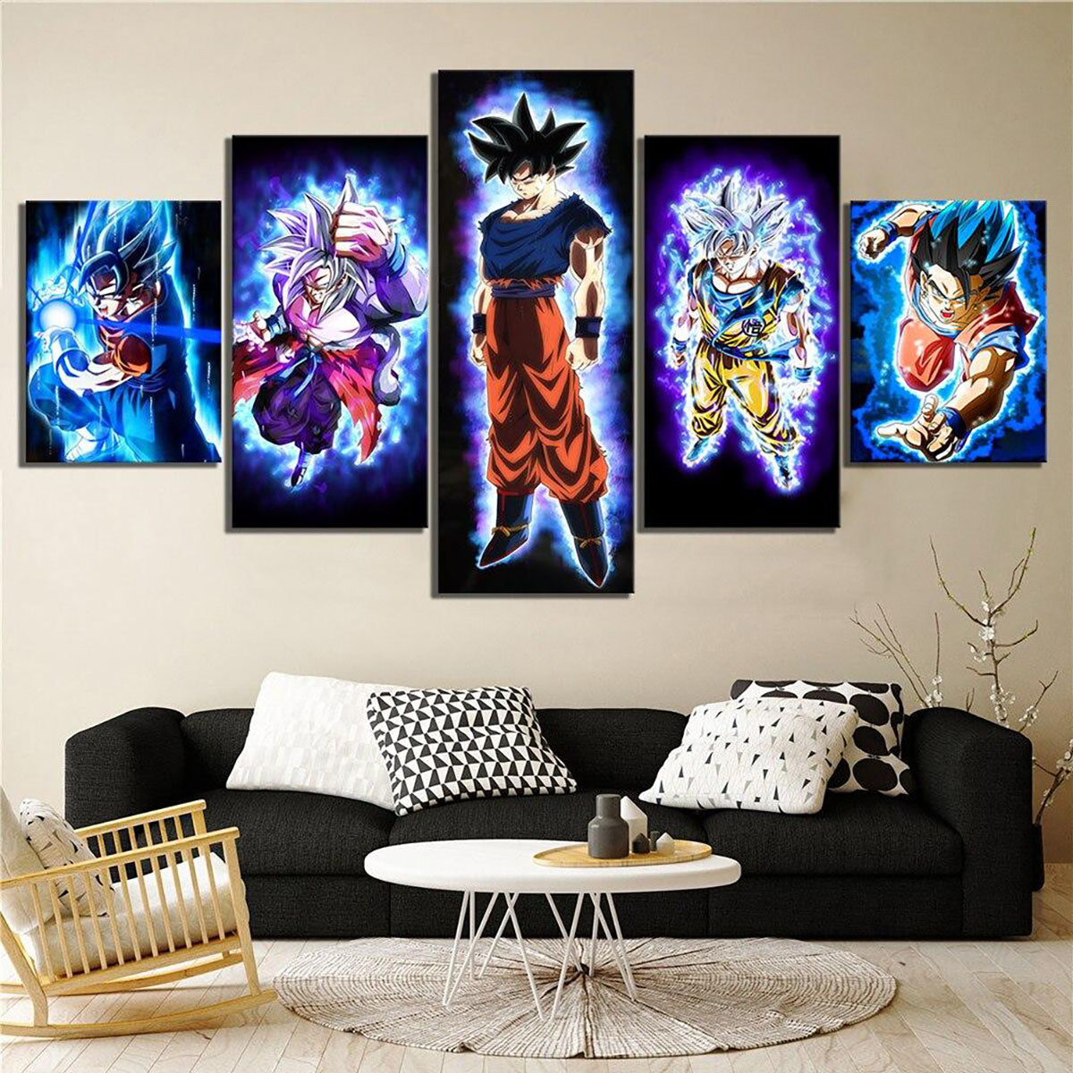 Dragon Ball Super Vegito Goku Ultra Instinct Canvas Wall Art - 5 Piece Split Panel DBZ Anime Poster - Ready to Hang Home Man Cave Decor - DR5148