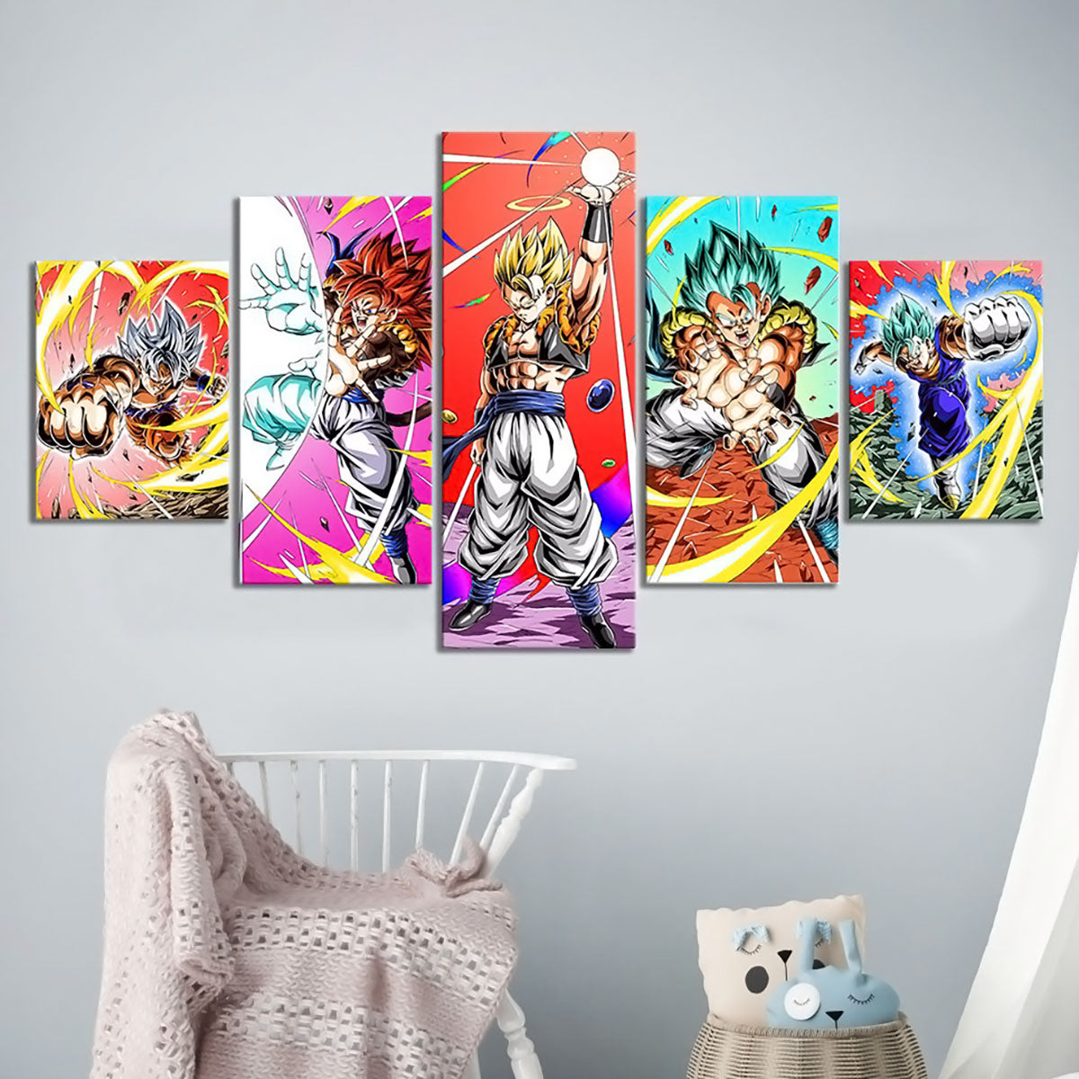 Dragon Ball Super Vegito and Gogeta Canvas Wall Art - 5 Piece Split Panel DBZ Anime Poster - Framed Ready to Hang Living Room Man Cave Decor - DR5154