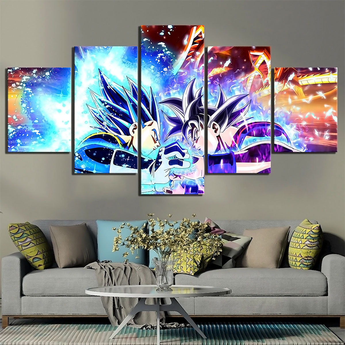 Dragon Ball Super Saiyan Blue Vegeta vs Ultra Instinct Goku 5 Piece Canvas Wall Art - DBZ Poster - Framed Ready to Hang Home Man Cave Decor - DR5155