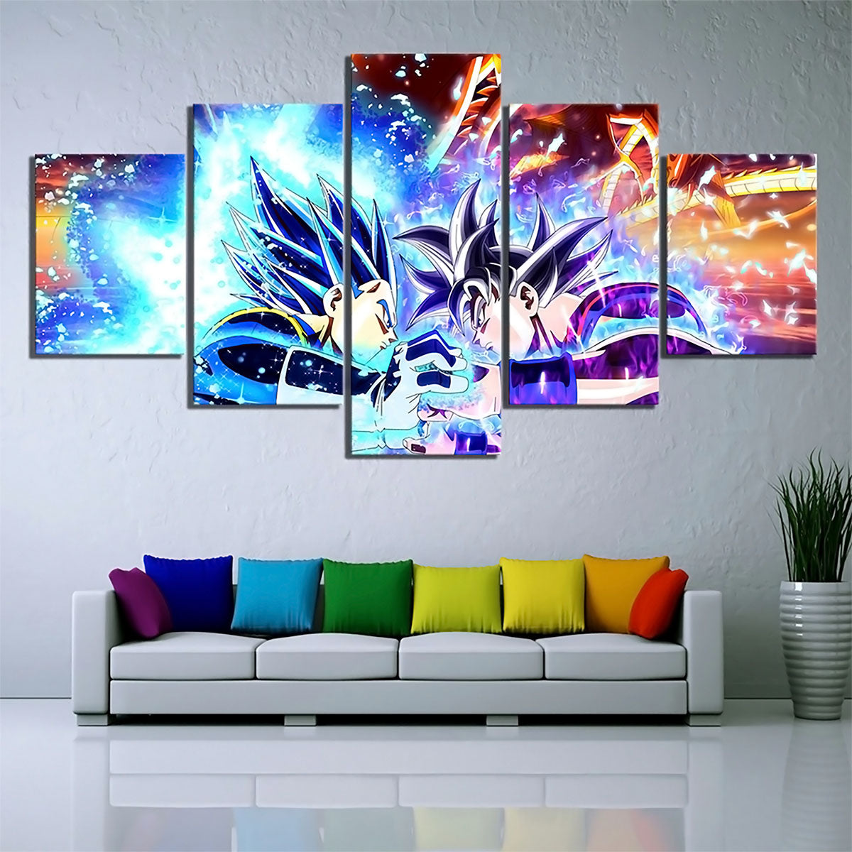 Dragon Ball Super Saiyan Blue Vegeta vs Ultra Instinct Goku 5 Piece Canvas Wall Art - DBZ Poster - Framed Ready to Hang Home Man Cave Decor - DR5155