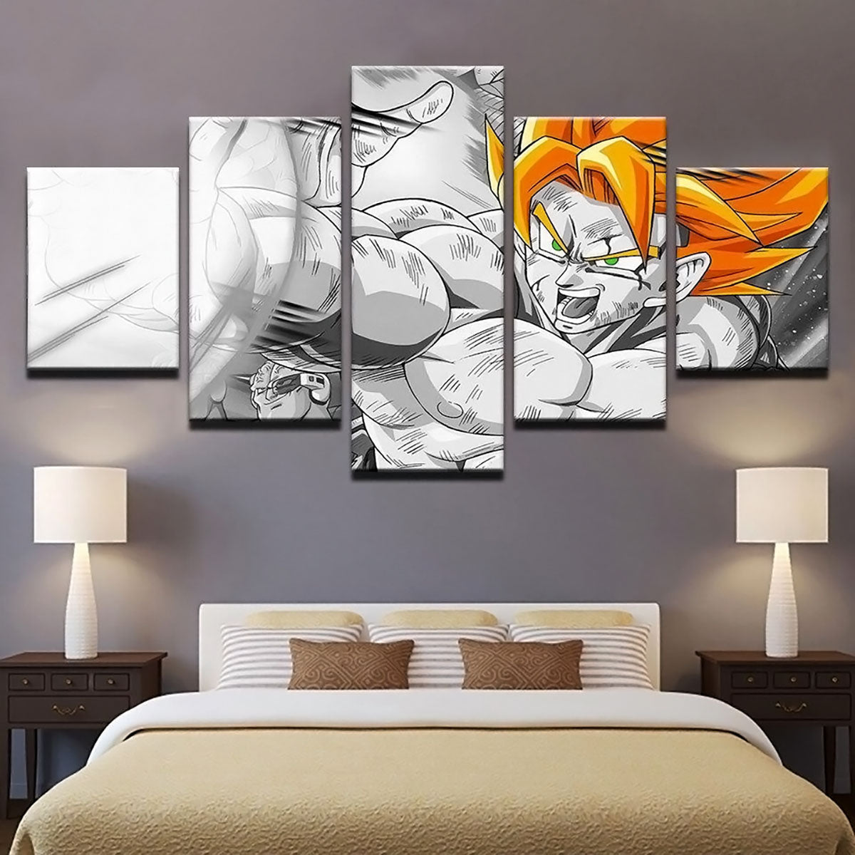 Dragon Ball Z Super Saiyan Goku Canvas Wall Art - 5 Piece Split Panel Anime Poster - Framed Ready to Hang Living Room Man Cave Decor - DR5164