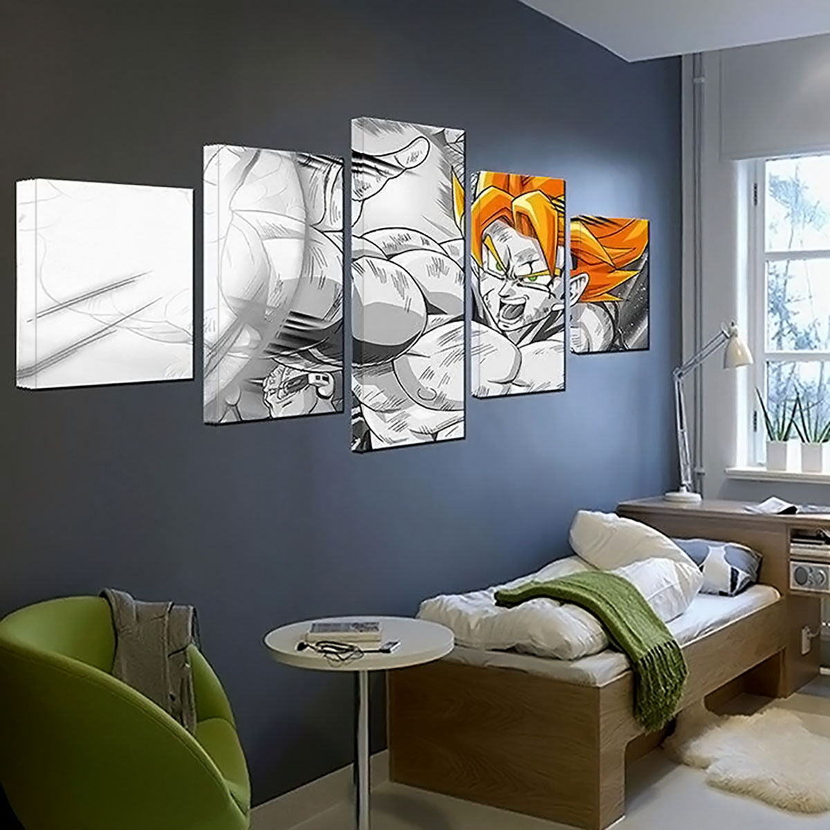 Dragon Ball Z Super Saiyan Goku Canvas Wall Art - 5 Piece Split Panel Anime Poster - Framed Ready to Hang Living Room Man Cave Decor - DR5164