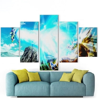 Dragon Ball Z Super Saiyan Goku vs Cell Canvas Wall Art - 5 Piece Split Panel Anime Poster - Framed Ready to Hang Living Room Man Cave Decor - DR5162