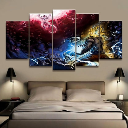 Dragon Ball Z Goku vs Frieza Namek Saga Canvas Wall Art - 5 Piece Split Panel Anime Poster - Framed Ready to Hang Living Room Man Cave Decor - DR5171