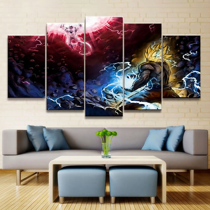 Dragon Ball Z Goku vs Frieza Namek Saga Canvas Wall Art - 5 Piece Split Panel Anime Poster - Framed Ready to Hang Living Room Man Cave Decor - DR5171