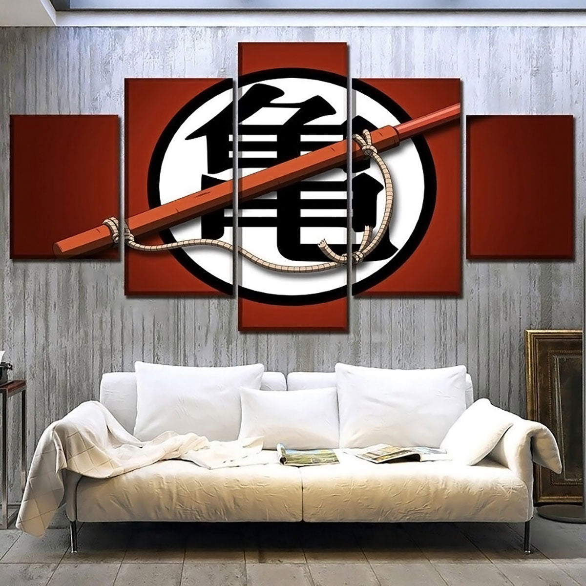 Dragon Ball Z Kame Sect Kanji Canvas Wall Art - 5 Piece Split Panel Anime Poster - Framed Ready to Hang Living Room Man Cave Decor - DR5156