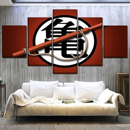 Dragon Ball Z Kame Sect Kanji Canvas Wall Art - 5 Piece Split Panel Anime Poster - Framed Ready to Hang Living Room Man Cave Decor - DR5156