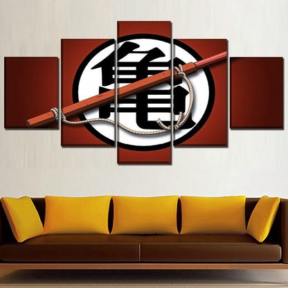 Dragon Ball Z Kame Sect Kanji Canvas Wall Art - 5 Piece Split Panel Anime Poster - Framed Ready to Hang Living Room Man Cave Decor - DR5156