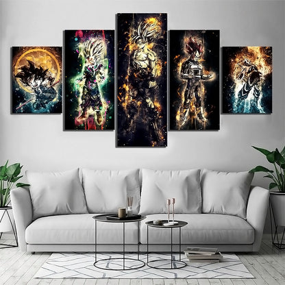 Dragon Ball Z Goku Vegeta Gohan Canvas Wall Art - 5 Piece Split Panel Anime Poster - Framed Ready to Hang Living Room Man Cave Decor - DR5145