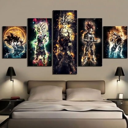 Dragon Ball Z Goku Vegeta Gohan Canvas Wall Art - 5 Piece Split Panel Anime Poster - Framed Ready to Hang Living Room Man Cave Decor - DR5145