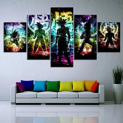 Dragon Ball Z Goku and Vegeta Canvas Wall Art - 5 Piece Split Panel Anime Poster - Framed Ready to Hang Living Room Man Cave Decor - DR5160