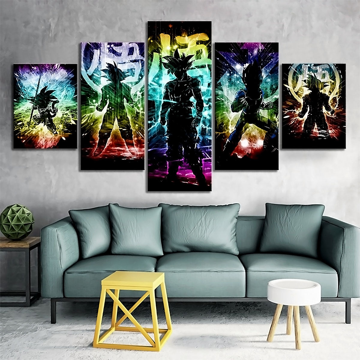 Dragon Ball Z Goku and Vegeta Canvas Wall Art - 5 Piece Split Panel Anime Poster - Framed Ready to Hang Living Room Man Cave Decor - DR5160