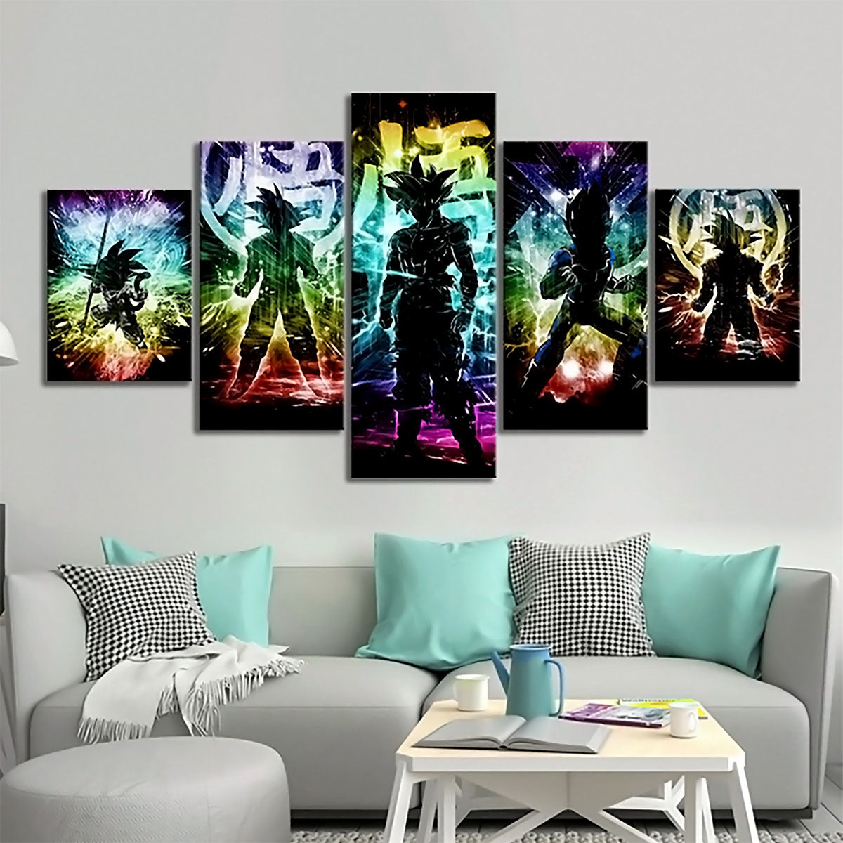 Dragon Ball Z Goku and Vegeta Canvas Wall Art - 5 Piece Split Panel Anime Poster - Framed Ready to Hang Living Room Man Cave Decor - DR5160