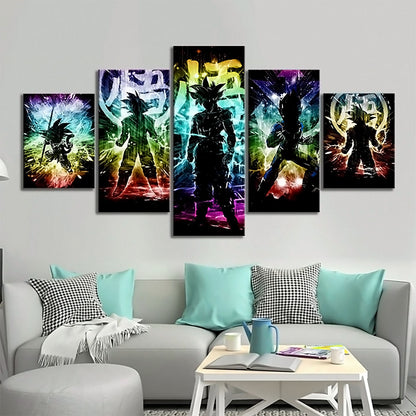 Dragon Ball Z Goku and Vegeta Canvas Wall Art - 5 Piece Split Panel Anime Poster - Framed Ready to Hang Living Room Man Cave Decor - DR5160