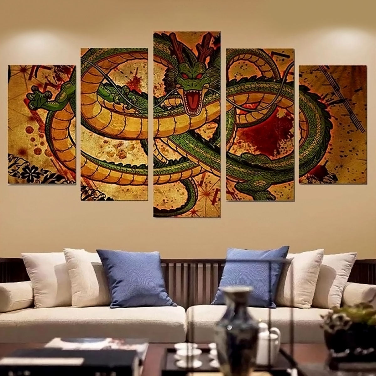 Dragon Ball Z Shenron Canvas Wall Art - 5 Piece Split Panel Anime Poster - Framed Ready to Hang Living Room Man Cave Decor - DR5159