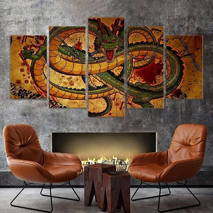 Dragon Ball Z Shenron Canvas Wall Art - 5 Piece Split Panel Anime Poster - Framed Ready to Hang Living Room Man Cave Decor - DR5159