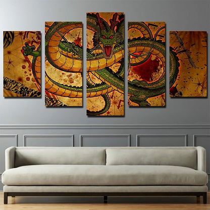 Dragon Ball Z Shenron Canvas Wall Art - 5 Piece Split Panel Anime Poster - Framed Ready to Hang Living Room Man Cave Decor - DR5159