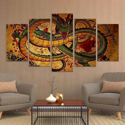 Dragon Ball Z Shenron Canvas Wall Art - 5 Piece Split Panel Anime Poster - Framed Ready to Hang Living Room Man Cave Decor - DR5159