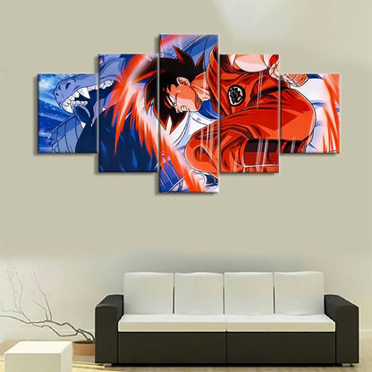Dragon Ball Z Goku Kaioken Canvas Wall Art - 5 Piece Split Panel Anime Poster - Framed Ready to Hang Living Room Man Cave Decor - DR5179