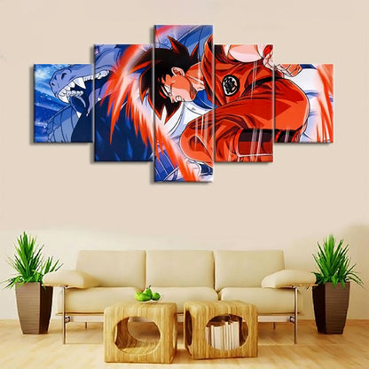 Dragon Ball Z Goku Kaioken Canvas Wall Art - 5 Piece Split Panel Anime Poster - Framed Ready to Hang Living Room Man Cave Decor - DR5179