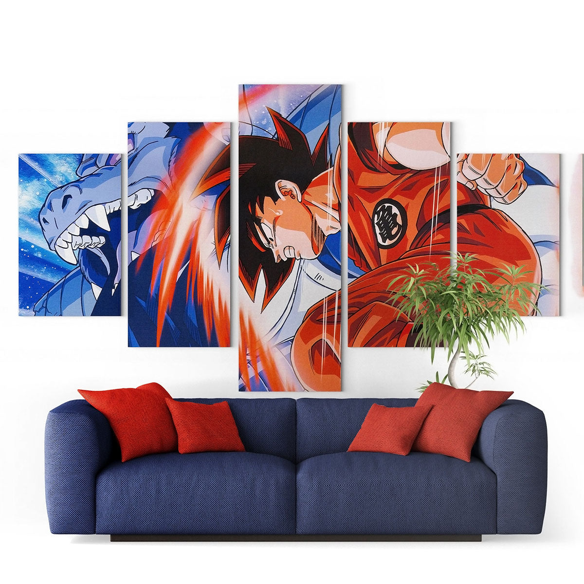 Dragon Ball Z Goku Kaioken Canvas Wall Art - 5 Piece Split Panel Anime Poster - Framed Ready to Hang Living Room Man Cave Decor - DR5179
