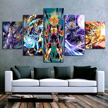 Dragon Ball Super Future Trunks Canvas Wall Art  - 5 Piece Split Panel DBZ Anime Poster - Framed Ready to Hang Living Room Man Cave Decor - DR5161