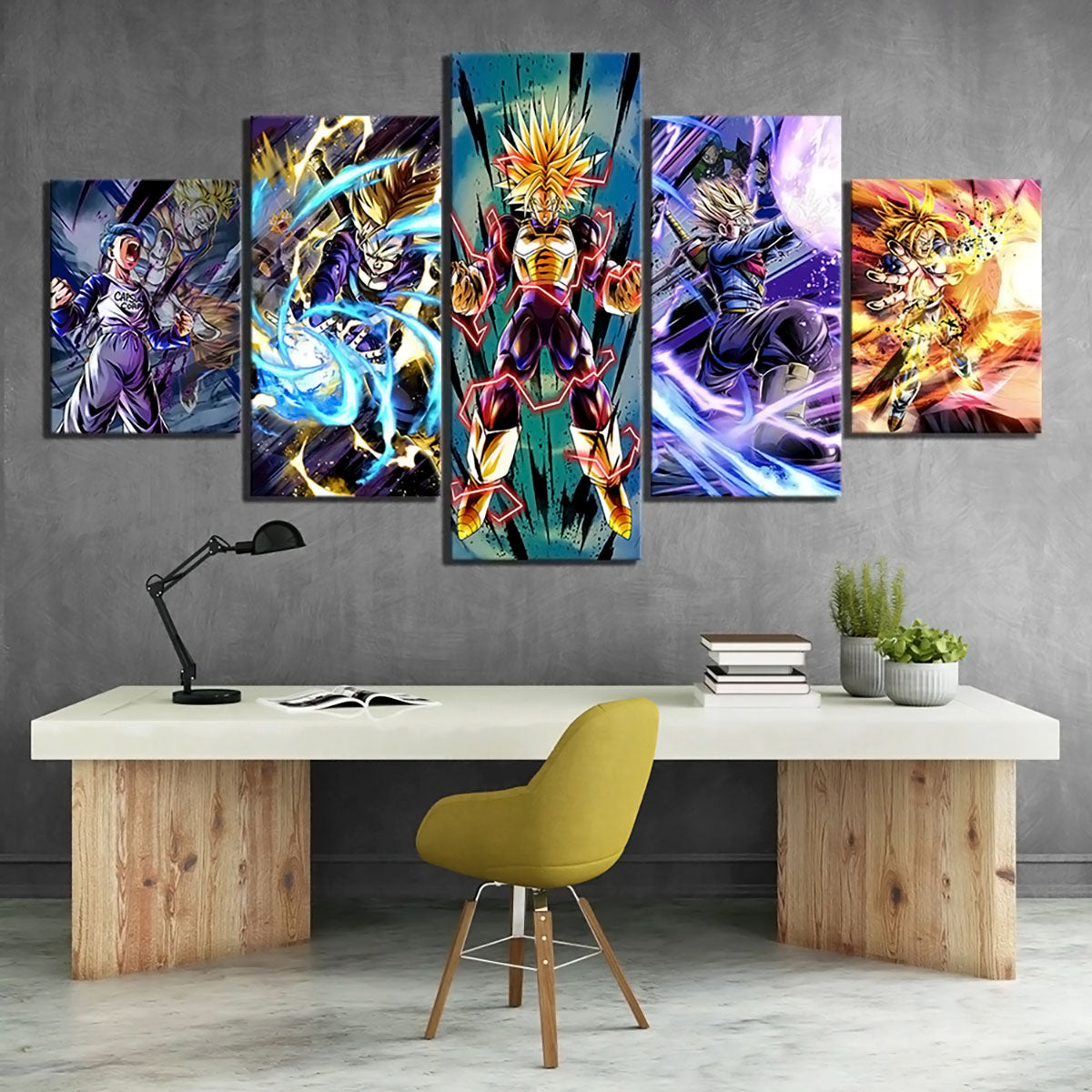 Dragon Ball Super Future Trunks Canvas Wall Art  - 5 Piece Split Panel DBZ Anime Poster - Framed Ready to Hang Living Room Man Cave Decor - DR5161