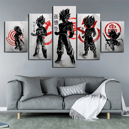 Dragon Ball Z Goku Vegeta Gohan Trunks Canvas Wall Art - 5 Piece Split Panel Anime Poster - Framed Ready to Hang Living Room Man Cave Decor - DR5151