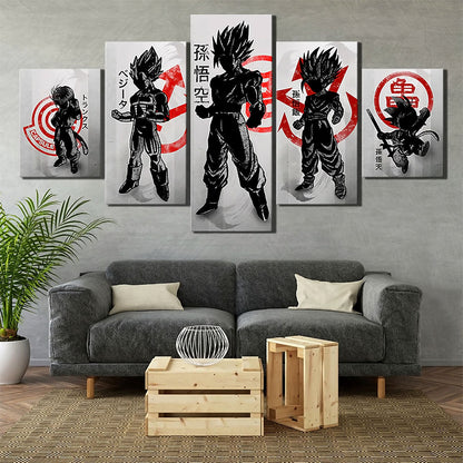 Dragon Ball Z Goku Vegeta Gohan Trunks Canvas Wall Art - 5 Piece Split Panel Anime Poster - Framed Ready to Hang Living Room Man Cave Decor - DR5151