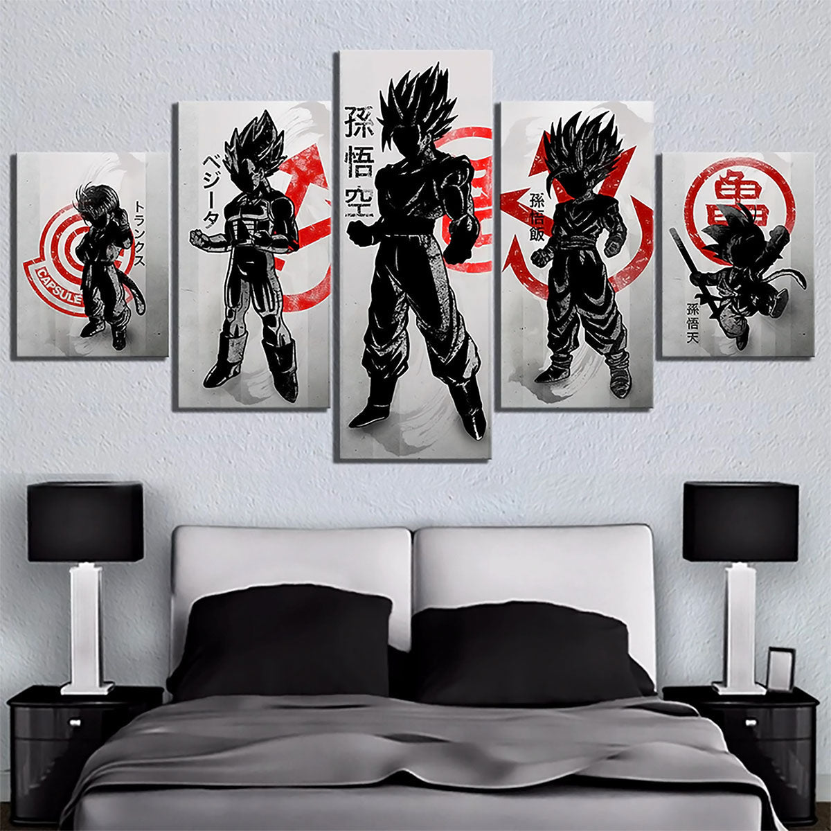 Dragon Ball Z Goku Vegeta Gohan Trunks Canvas Wall Art - 5 Piece Split Panel Anime Poster - Framed Ready to Hang Living Room Man Cave Decor - DR5151