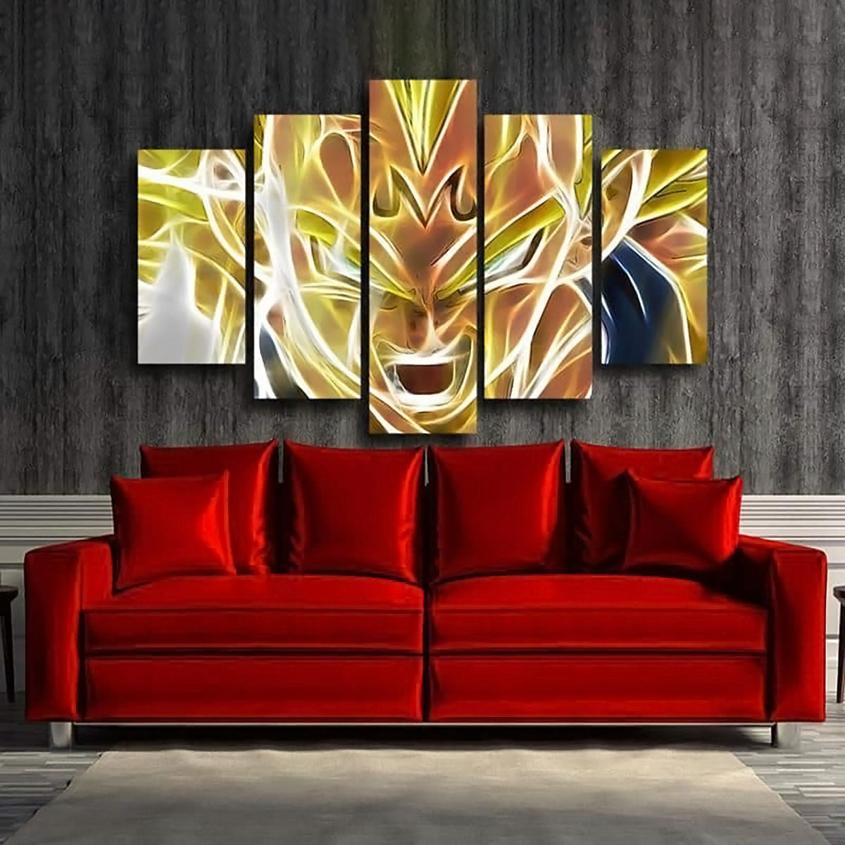 Dragon Ball Z Majin Vegeta Canvas Wall Art - 5 Piece Split Panel Anime Poster - Ready to Hang Living Room Man Cave Decor - DR5143