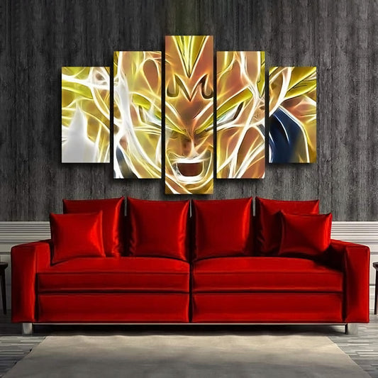 Dragon Ball Z Majin Vegeta Canvas Wall Art - 5 Piece Split Panel Anime Poster - Ready to Hang Living Room Man Cave Decor - DR5143