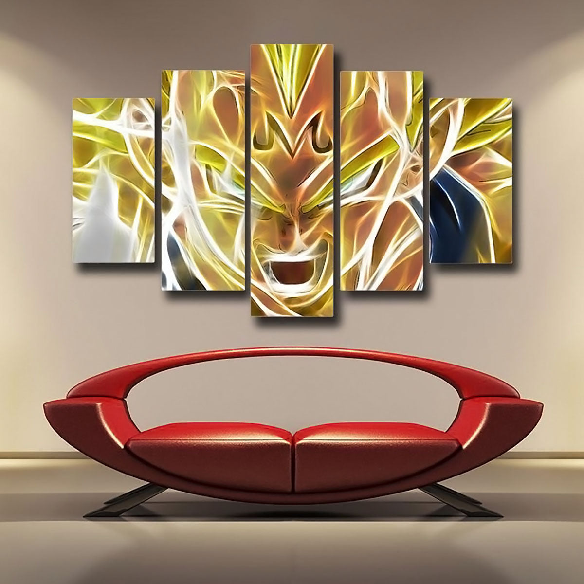 Dragon Ball Z Majin Vegeta Canvas Wall Art - 5 Piece Split Panel Anime Poster - Ready to Hang Living Room Man Cave Decor - DR5143