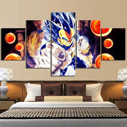 Dragon Ball Super Saiyan Blue Vegeta Canvas Wall Art - 5 Piece Split Panel DBZ Anime Poster - Framed Ready to Hang Living Room Man Cave Decor - DR5142