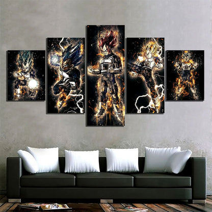 Dragon Ball Super Saiyan Blue Vegeta Canvas Wall Art - 5 Piece Split Panel DBZ Anime Poster - Framed Ready to Hang Living Room Man Cave Decor - DR5146