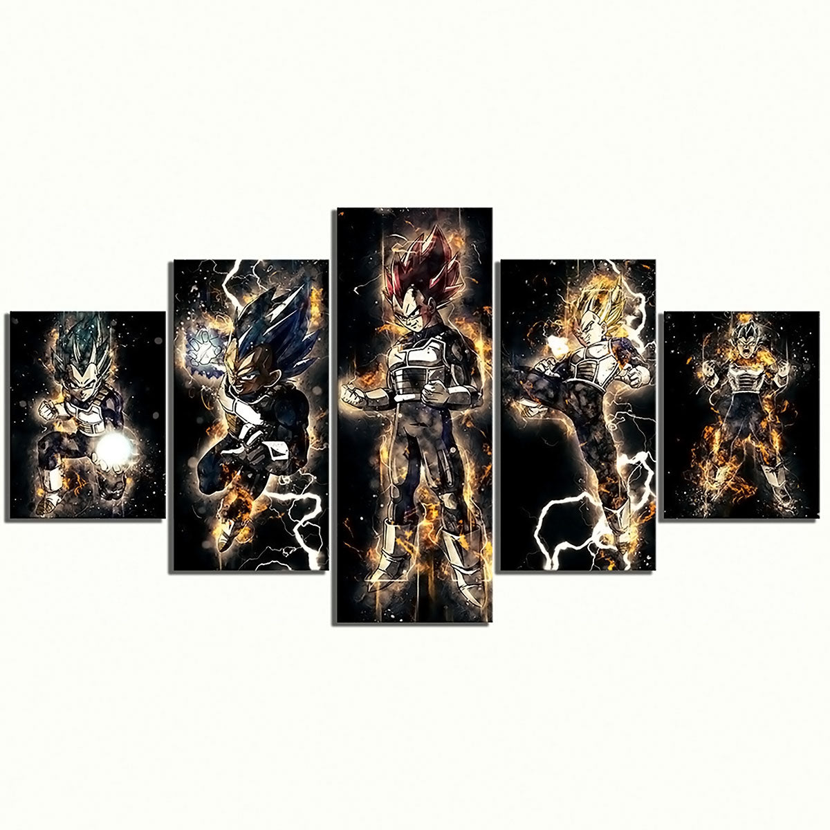 Dragon Ball Super Saiyan Blue Vegeta Canvas Wall Art - 5 Piece Split Panel DBZ Anime Poster - Framed Ready to Hang Living Room Man Cave Decor - DR5146