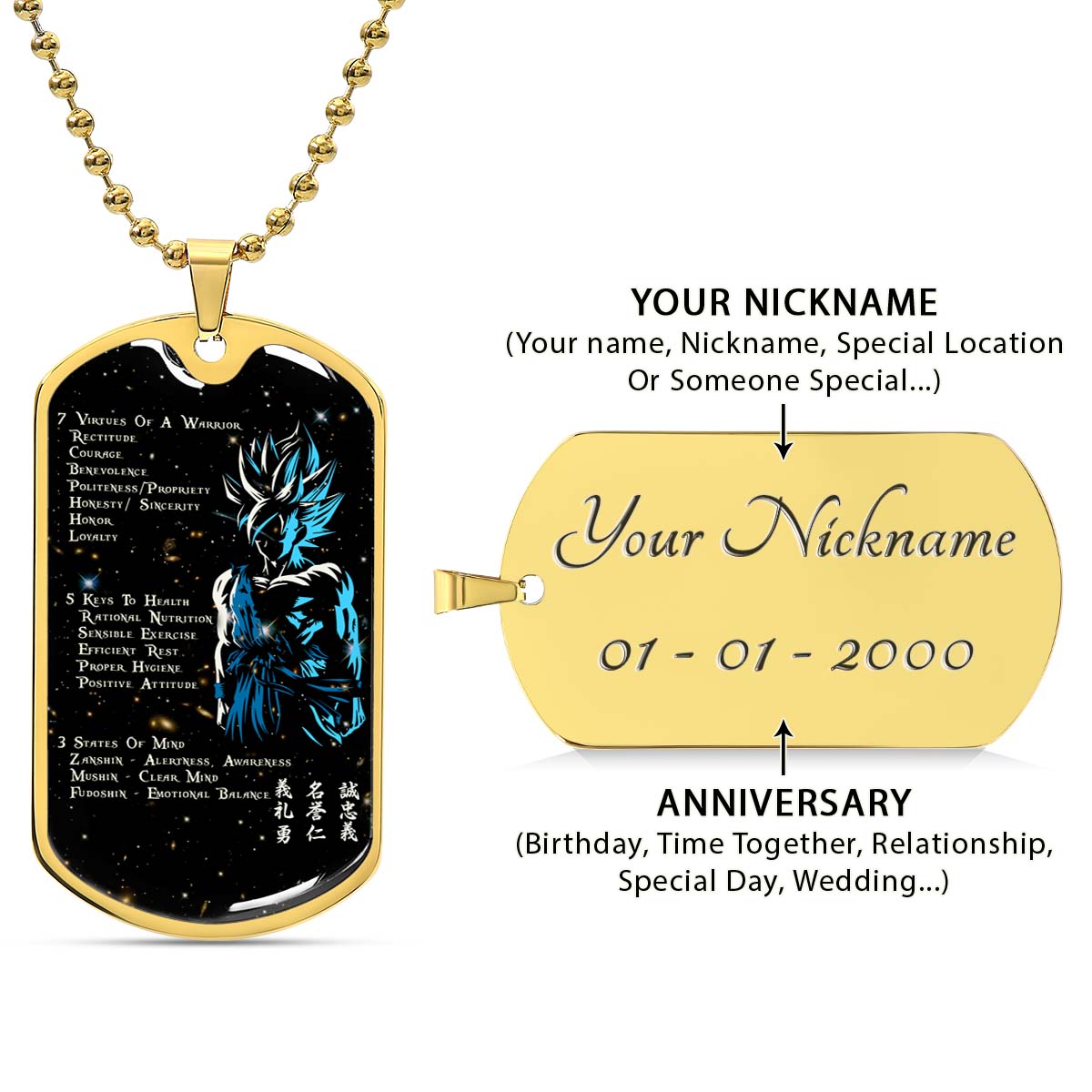 Dragon Ball - DRDL001 - 7 5 3 CODE - Goku - Supper Saiyan Blue - Dragon Ball Dog Tag - Military Ball Chain - Luxury Dog Tag