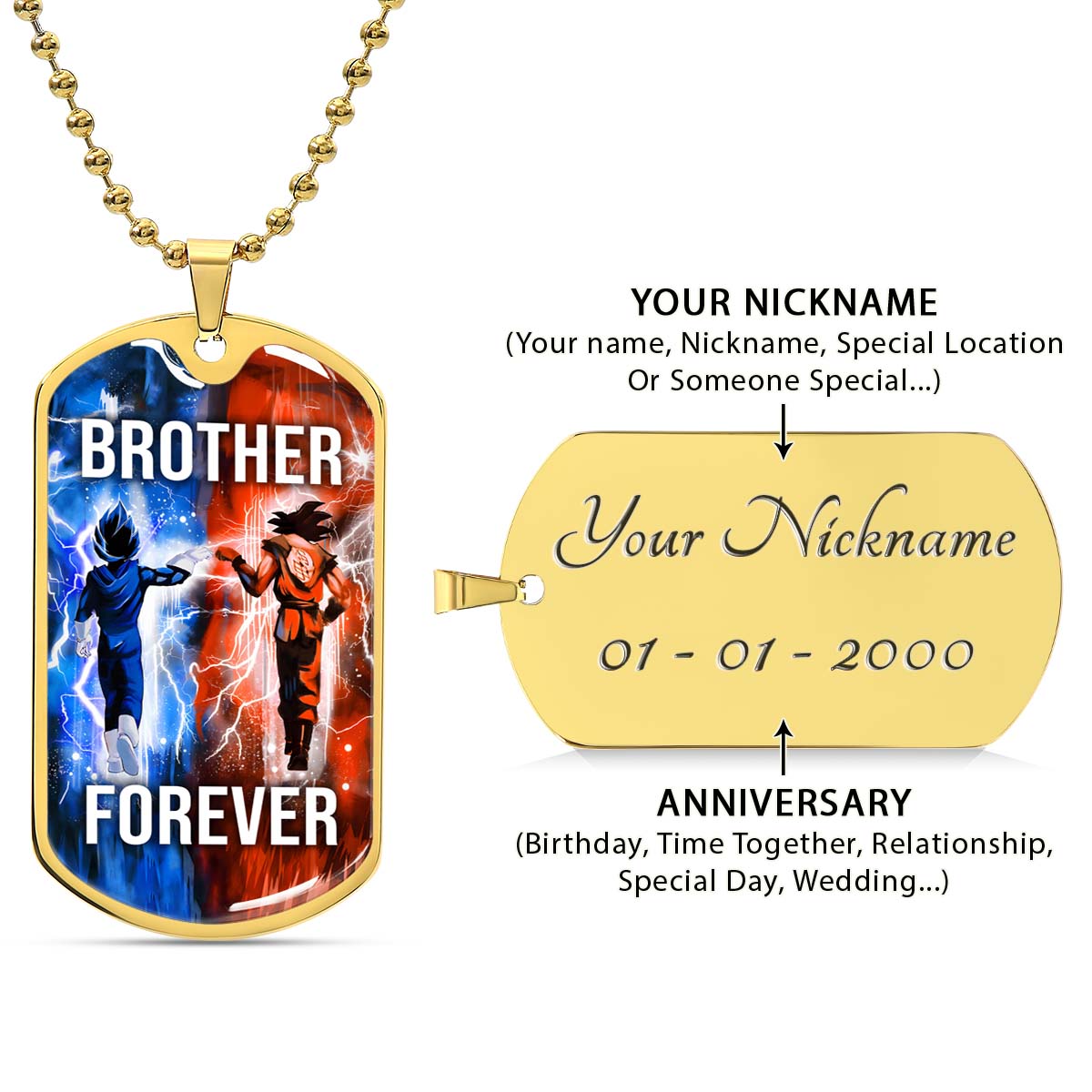 Dragon Ball - DRDL002 - Brother Forever - Goku - Vegeta - Dragon Ball Dog Tag - Military Ball Chain - Luxury Dog Tag