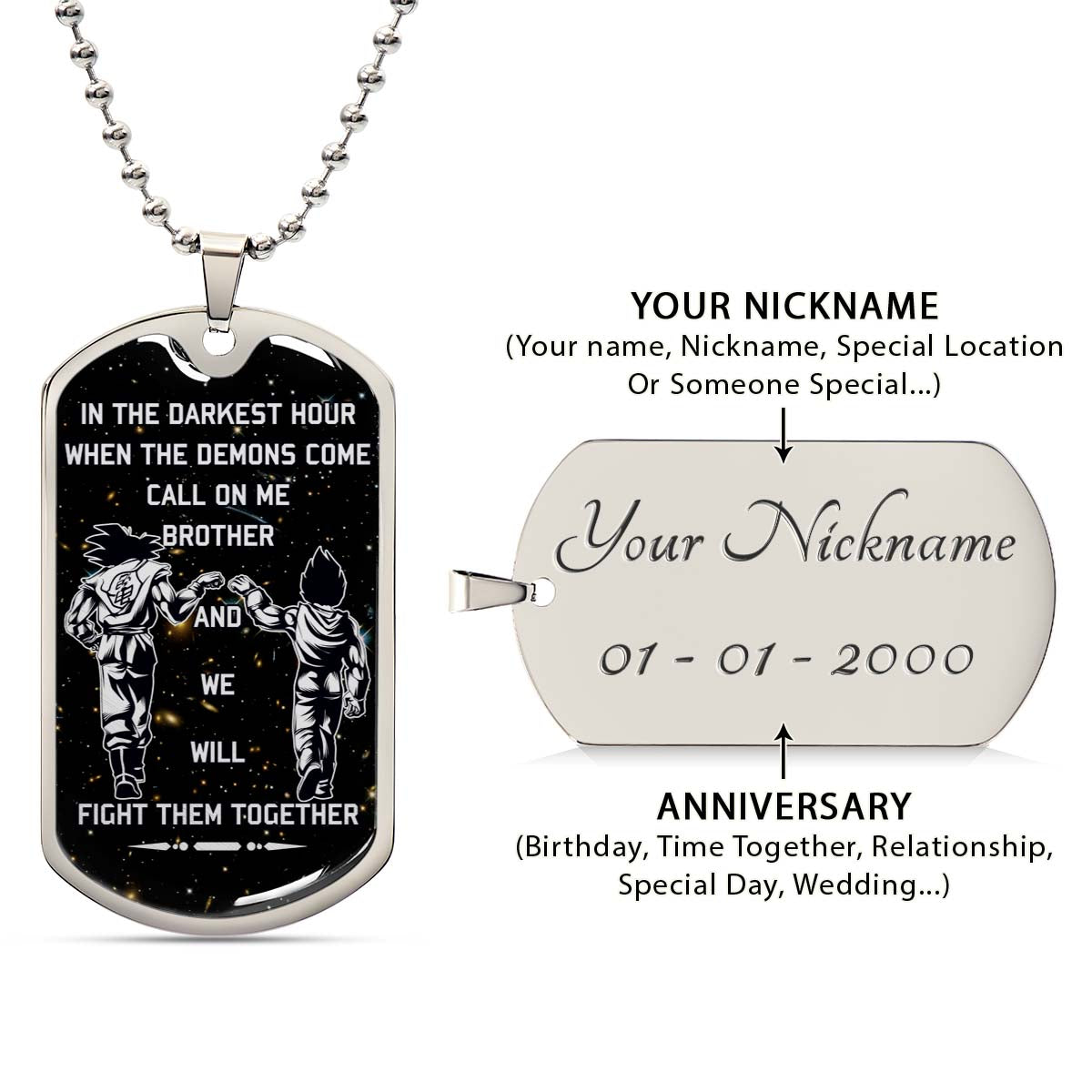 Dragon Ball - DRDL004 - Call On Me Brother - Goku - Vegeta - Dragon Ball Dog Tag - Military Ball Chain - Luxury Dog Tag