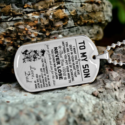Dragon Ball - DRDL006 - Dad To Son - Never Lose - Goku - Gohan - Goten - Dragon Ball Dog Tag - Military Ball Chain - Luxury Dog Tag