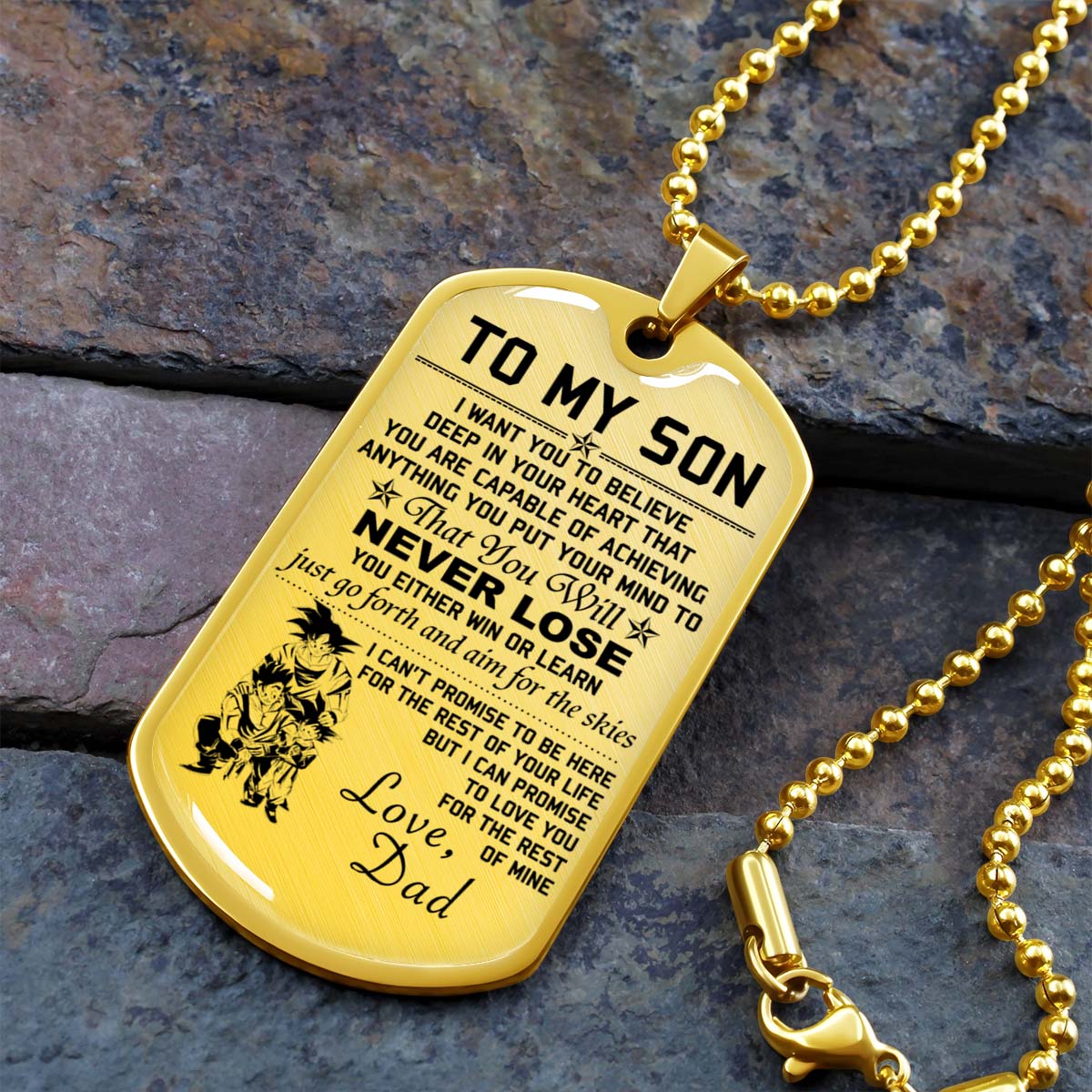 Dragon Ball - DRDL006 - Dad To Son - Never Lose - Goku - Gohan - Goten - Dragon Ball Dog Tag - Military Ball Chain - Luxury Dog Tag