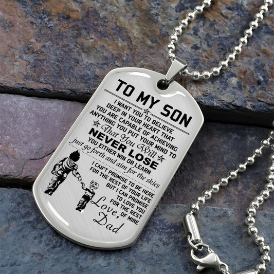 Dragon Ball - DRDL007 - Dad To Son - Never Lose - Vegeta - Trunks - Dragon Ball Dog Tag - Military Ball Chain - Luxury Dog Tag