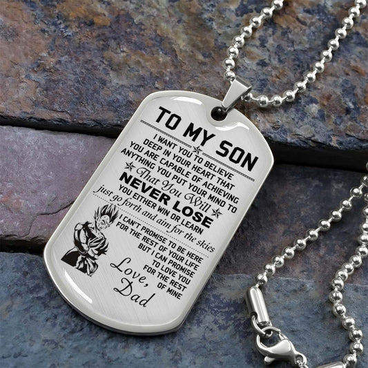 Dragon Ball - DRDL008 - Dad To Son - Never Lose - Vegeta & Trunks - Dragon Ball Dog Tag - Military Ball Chain - Luxury Dog Tag