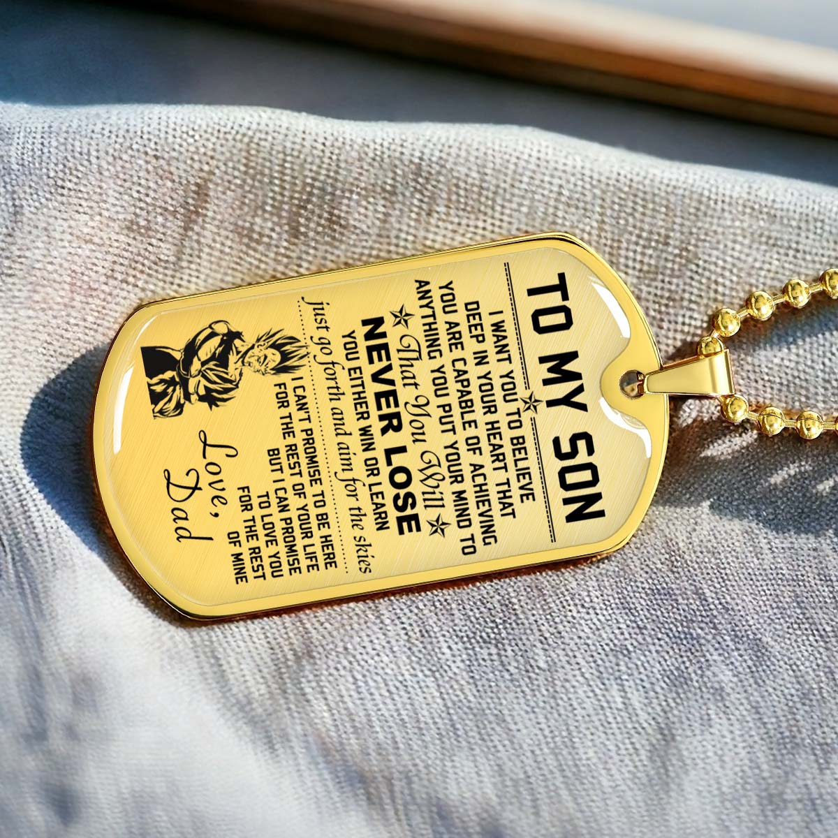 Dragon Ball - DRDL008 - Dad To Son - Never Lose - Vegeta & Trunks - Dragon Ball Dog Tag - Military Ball Chain - Luxury Dog Tag
