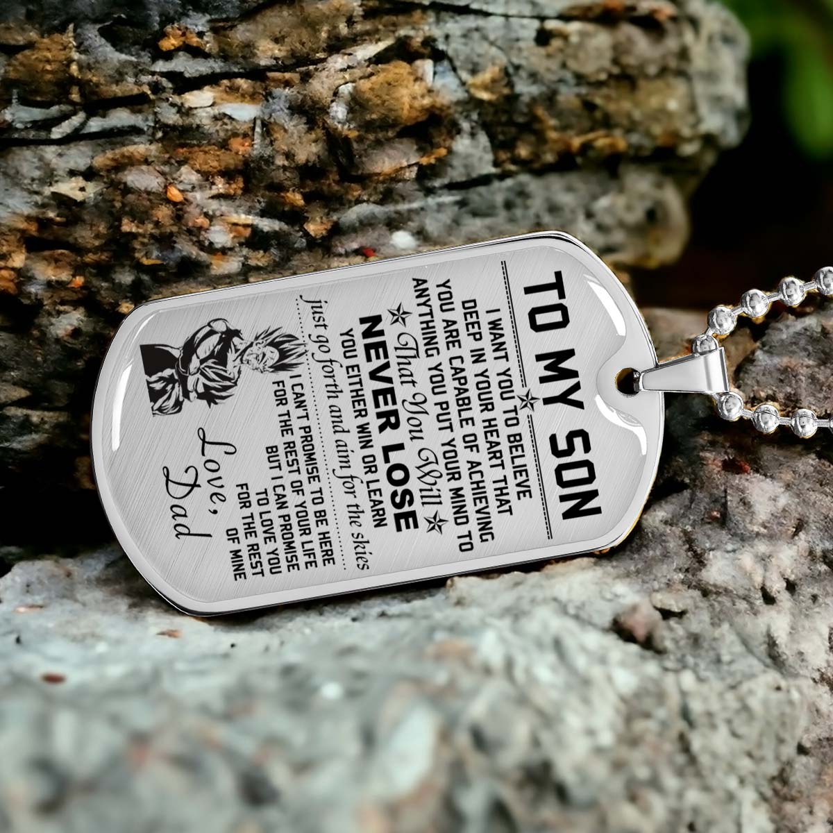 Dragon Ball - DRDL008 - Dad To Son - Never Lose - Vegeta & Trunks - Dragon Ball Dog Tag - Military Ball Chain - Luxury Dog Tag